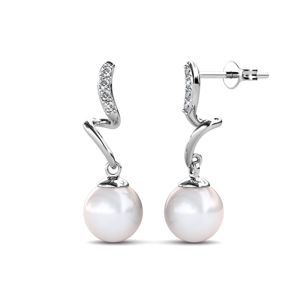 Ophelia 18k White Gold Plated Dangle Pearl Earrings with Swarovski Crystals