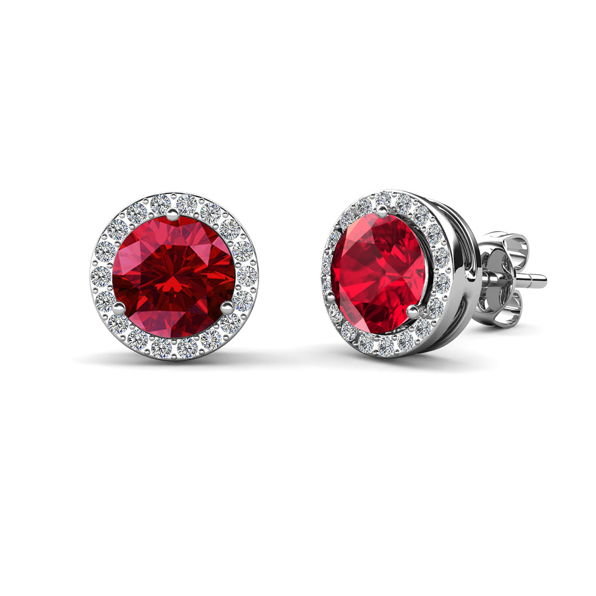 Royal Birthstone 18k White Gold Plated Halo Stud Earrings with Round Cut Swarovski Crystals