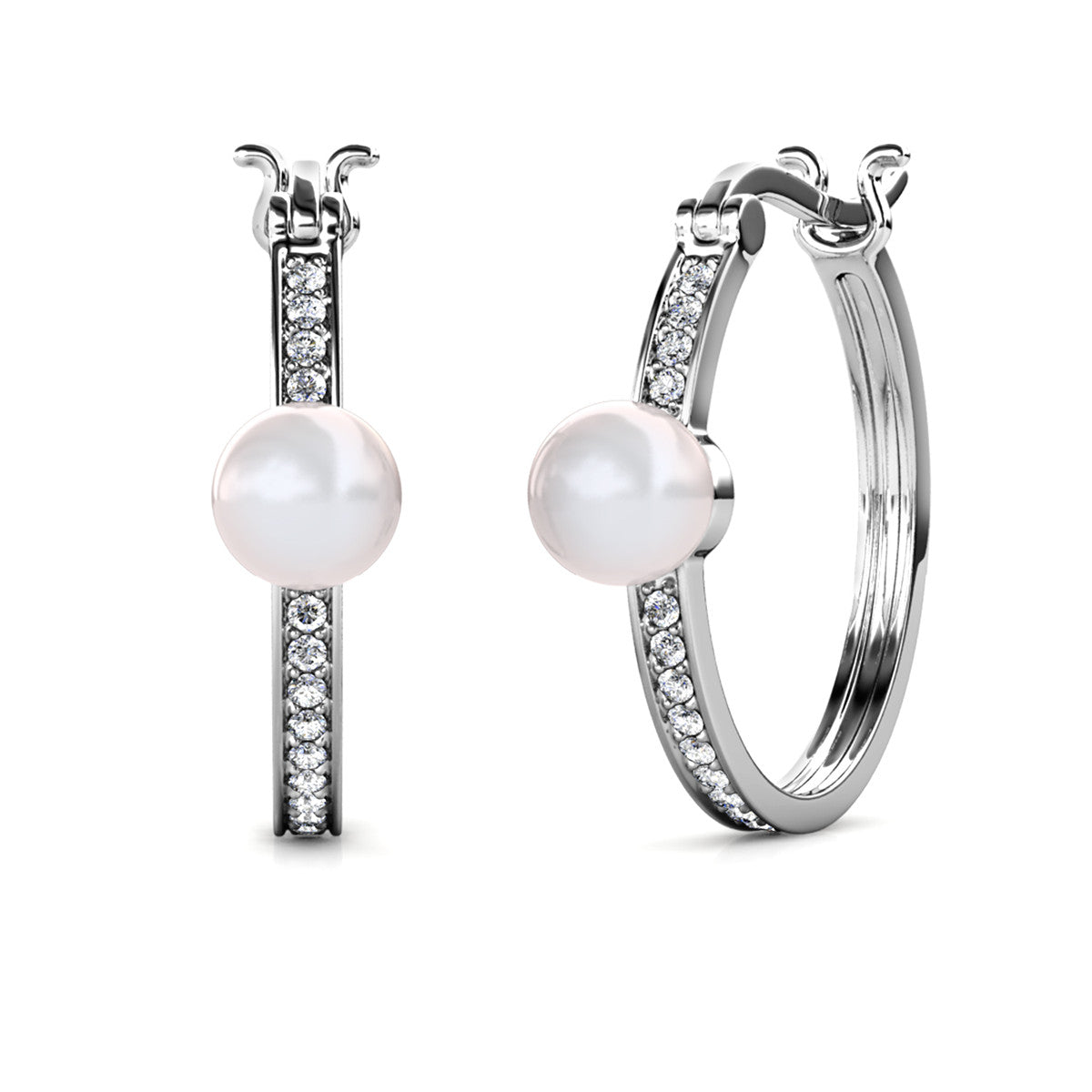 Nyla 18k White Gold Plated 22mm Pearl Hoop Earrings with Swarovski Crystals