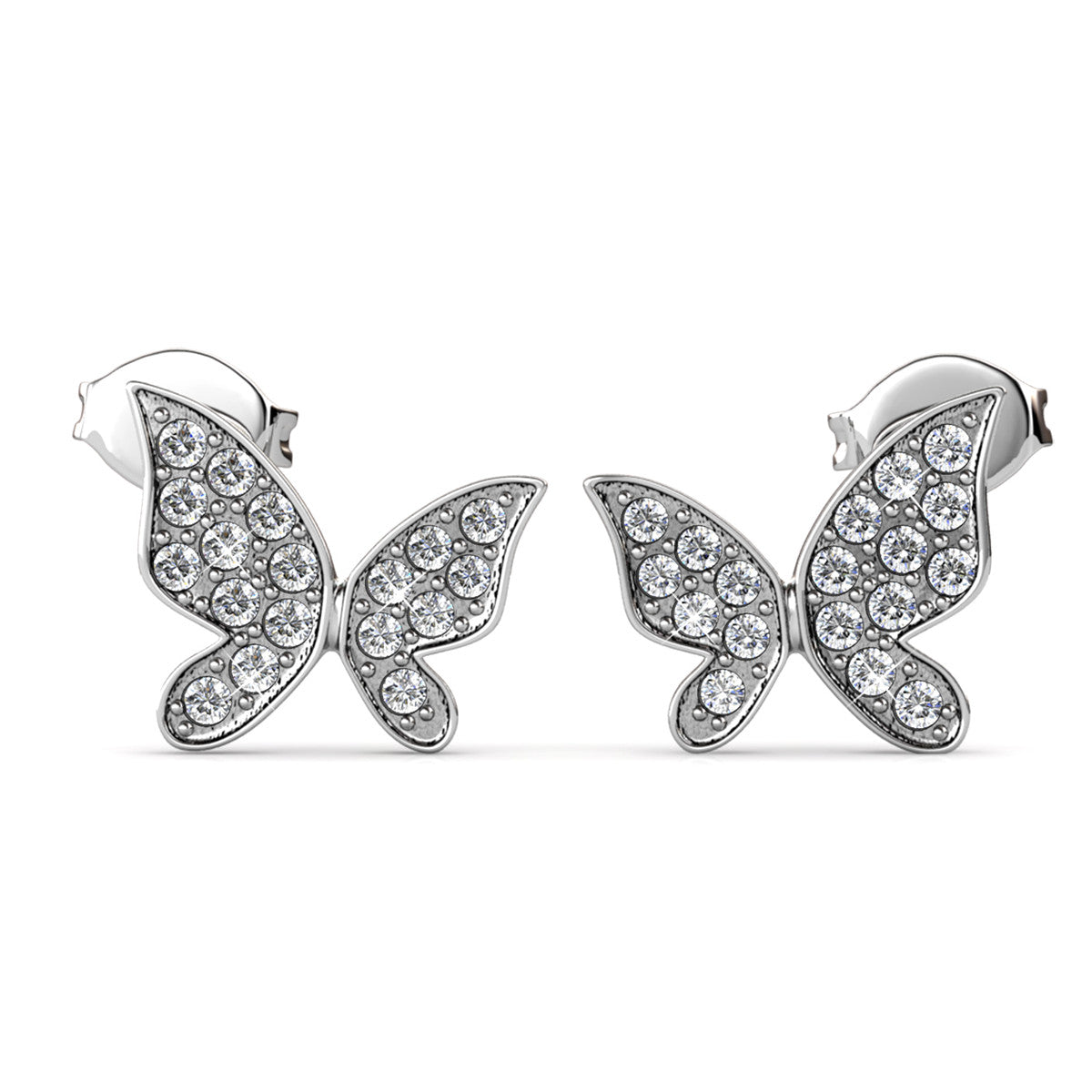 Yuenen 18k White Gold Plated Silver Butterfly Stud Earrings with Swarovski Crystals