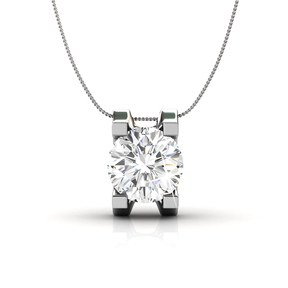Clara 18k White Gold Plated Pendant Necklace with Solitaire Round Cut Swarovski Crystal