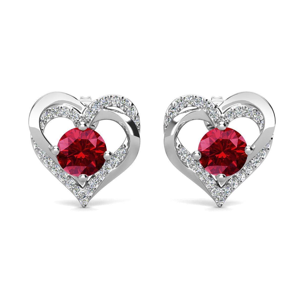 Forever January Birthstone Diamond 18k White Gold Plated Silver Double Heart Earrings with Swarovski Crystals