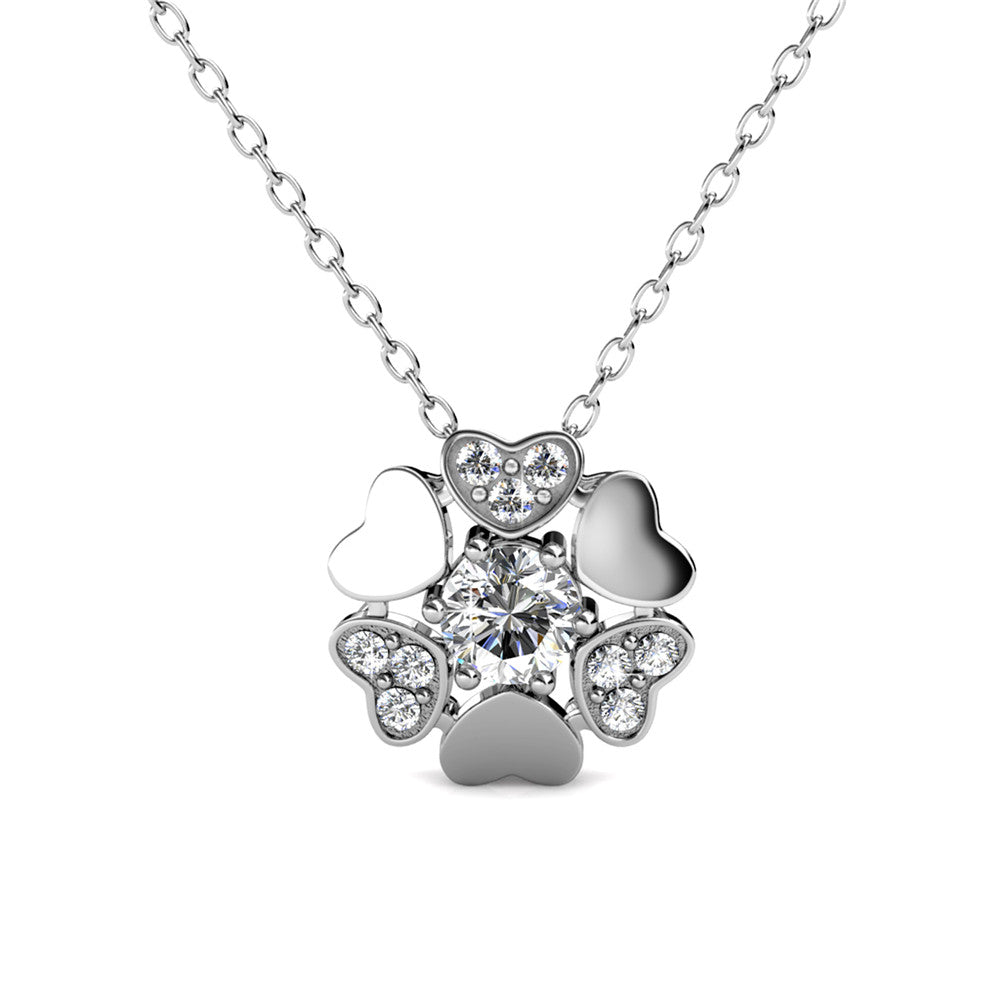 Khloe 18k White Gold Plated Flower Heart Necklace with Crystals