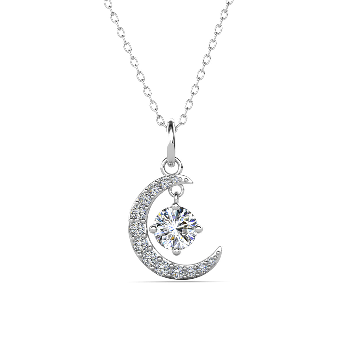 Luna April Birthstone Diamond Necklace 18k White Gold Plated Crescent Pendant Necklace with Round Cut Swarovski Crystals