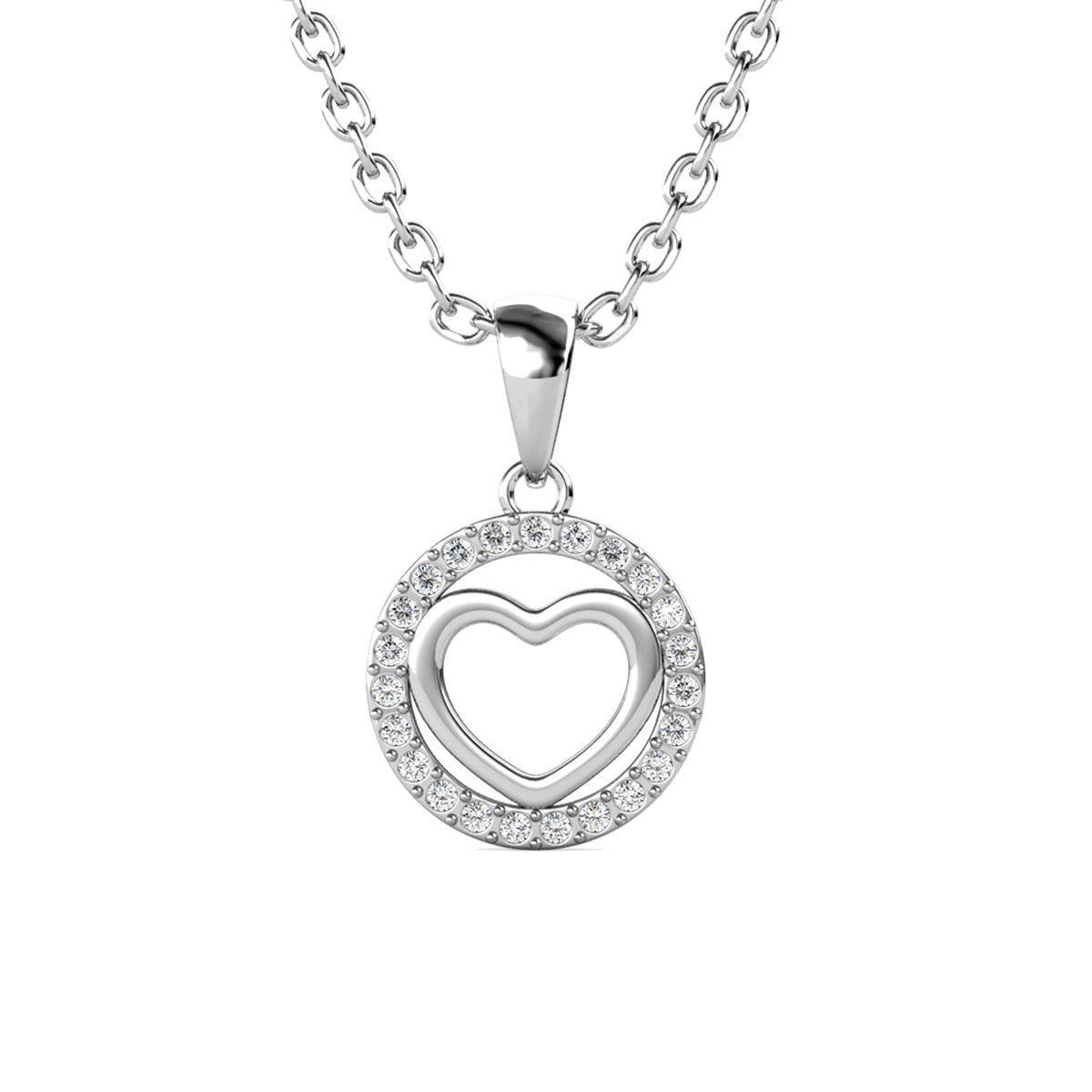 Khaleesi 18k White Gold Plated Silver Heart Necklace with Swarovski Crystals