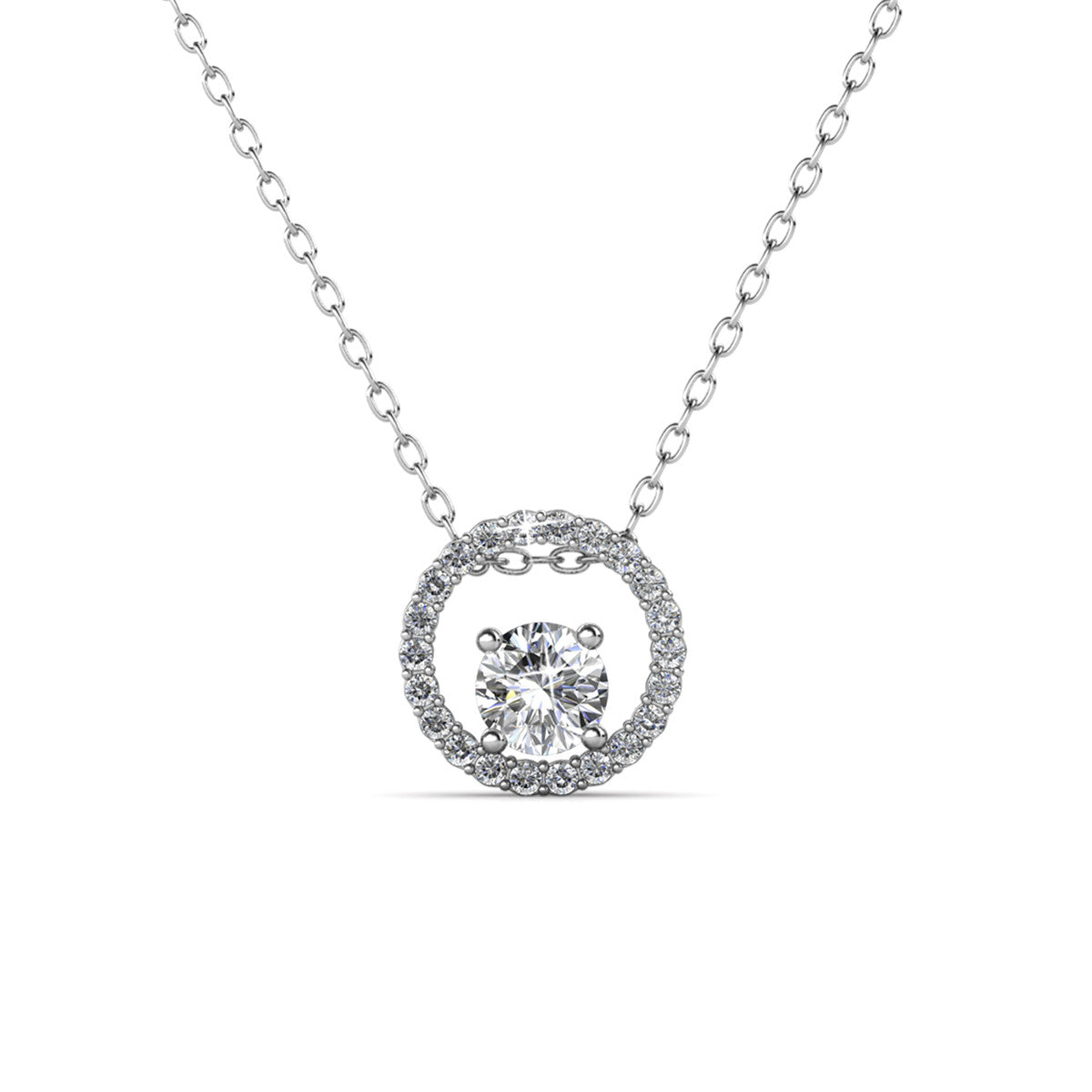 Reign 18k White Gold Plated Halo Necklace with Swarovski Crystals