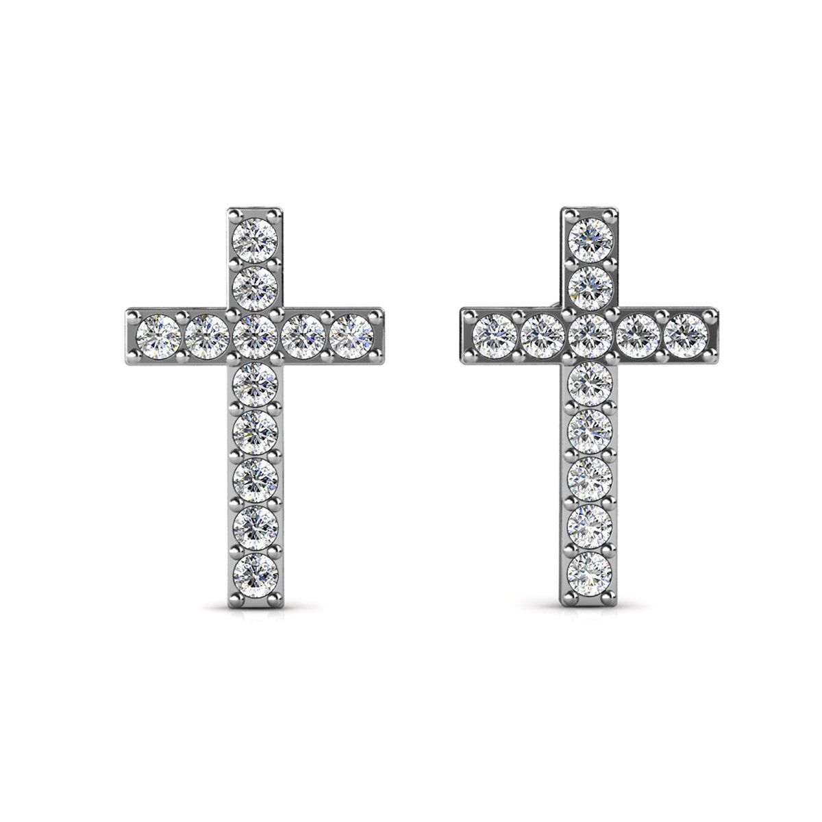 Nayeli 18k White Gold Plated Silver Cross Stud Earrings with Swarovski Crystals