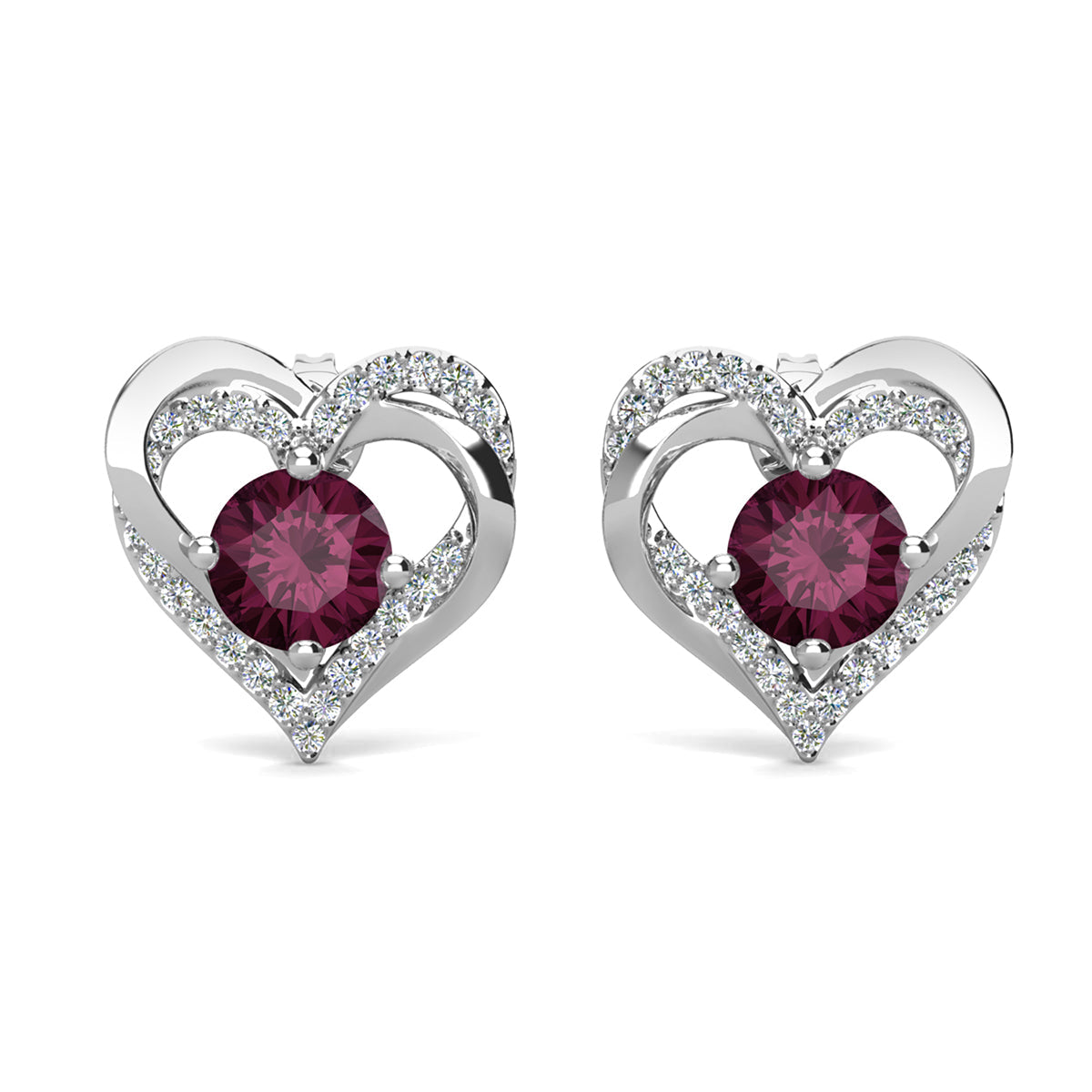 Forever February Birthstone Diamond 18k White Gold Plated Silver Double Heart Earrings with Swarovski Crystals