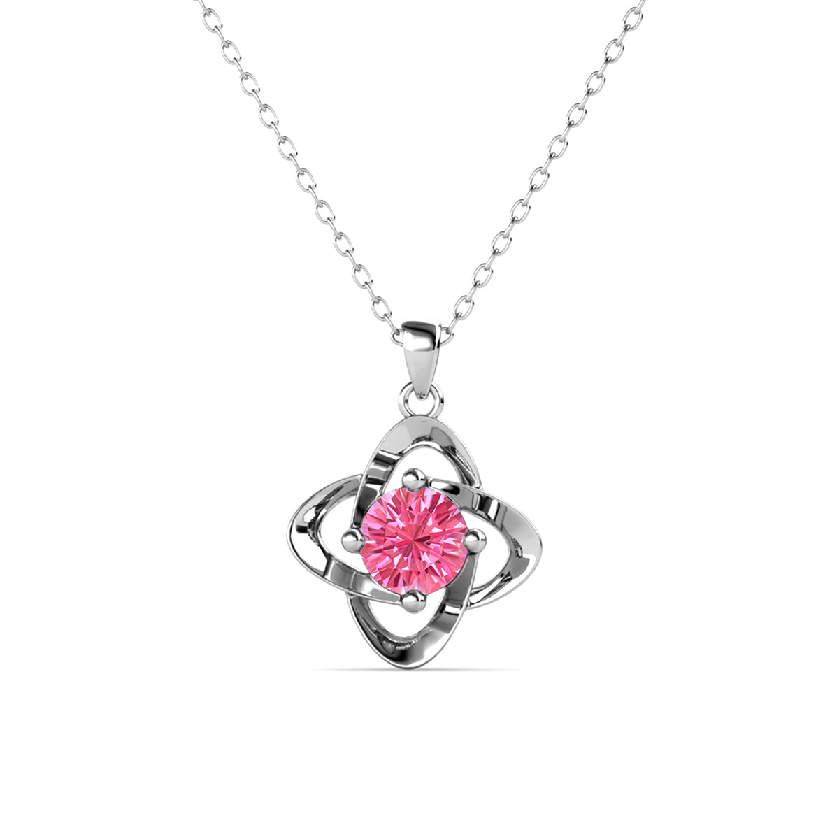Infinity October Birthstone Pink Tourmaline Necklace 18k White Gold Plated Silver Birthstone Necklace with Swarovski Crystal