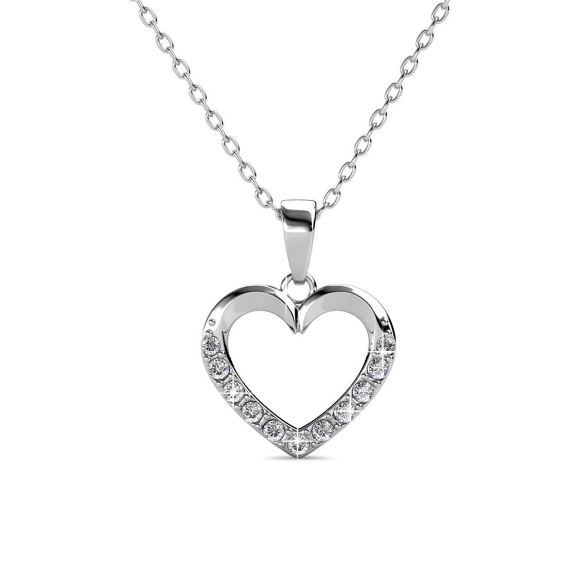 Chelsea 18k White Gold Plated Silver Heart Necklace with Swarovski Crystals