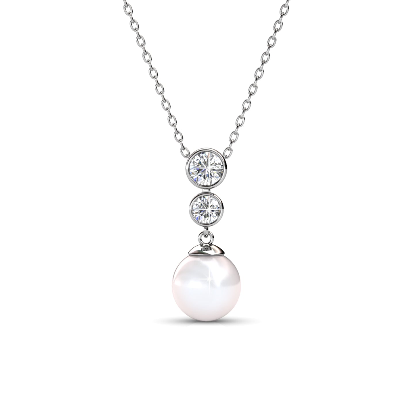 Genevieve 18k White Gold Plated Pearl Pendant Necklace with Swarovski Crystals