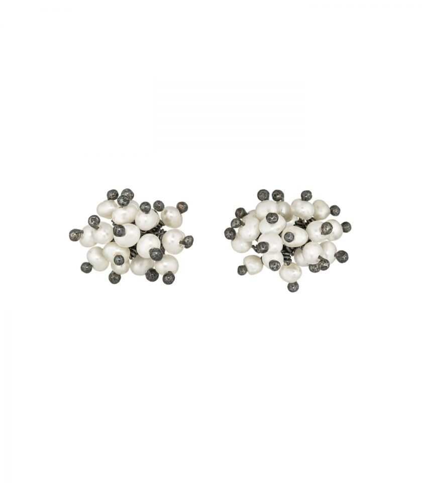 pearl-and-oxidised-silver-pompom-stud-earrings