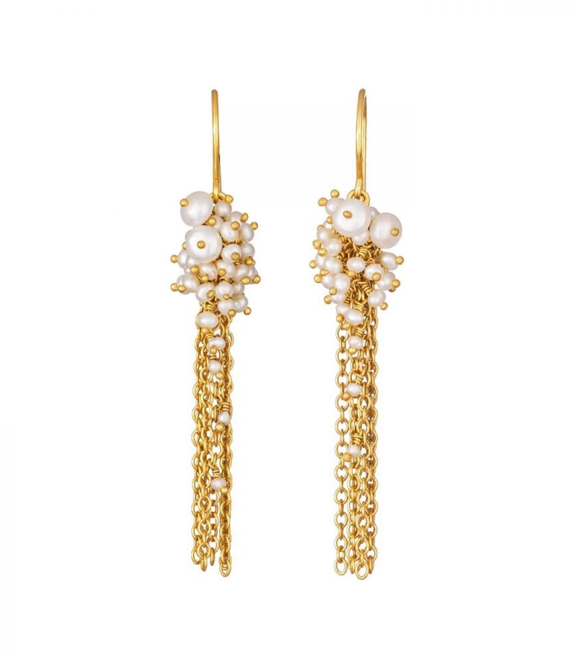 Small Pearl and Gold Vermeil Tassel Earrings