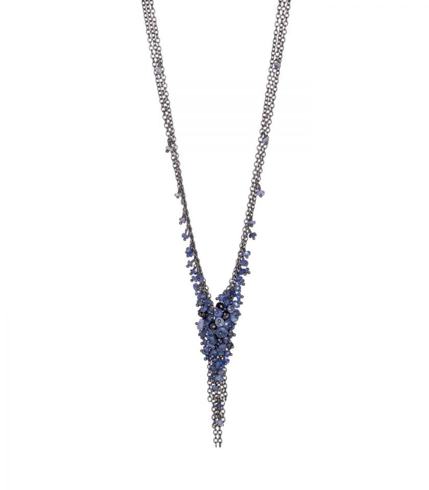 sapphire-and-oxidised-silver-v-tassel-necklace