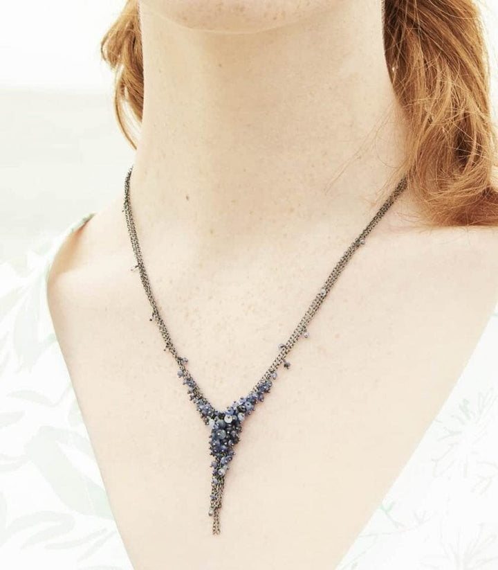 sapphire-and-oxidised-silver-v-tassel-necklace