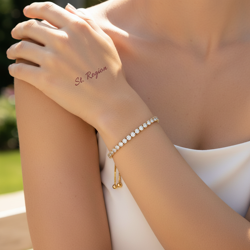 Cubic Zirconia & 18K Gold-Plated Adjustable Link Bracelet