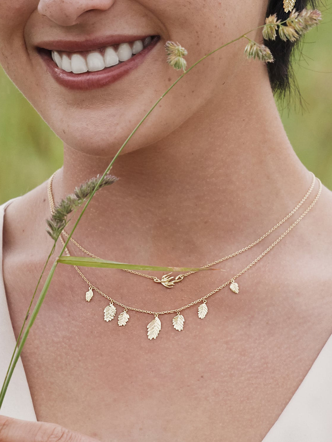 Woodland Grass Necklace with Seven Seed Drops