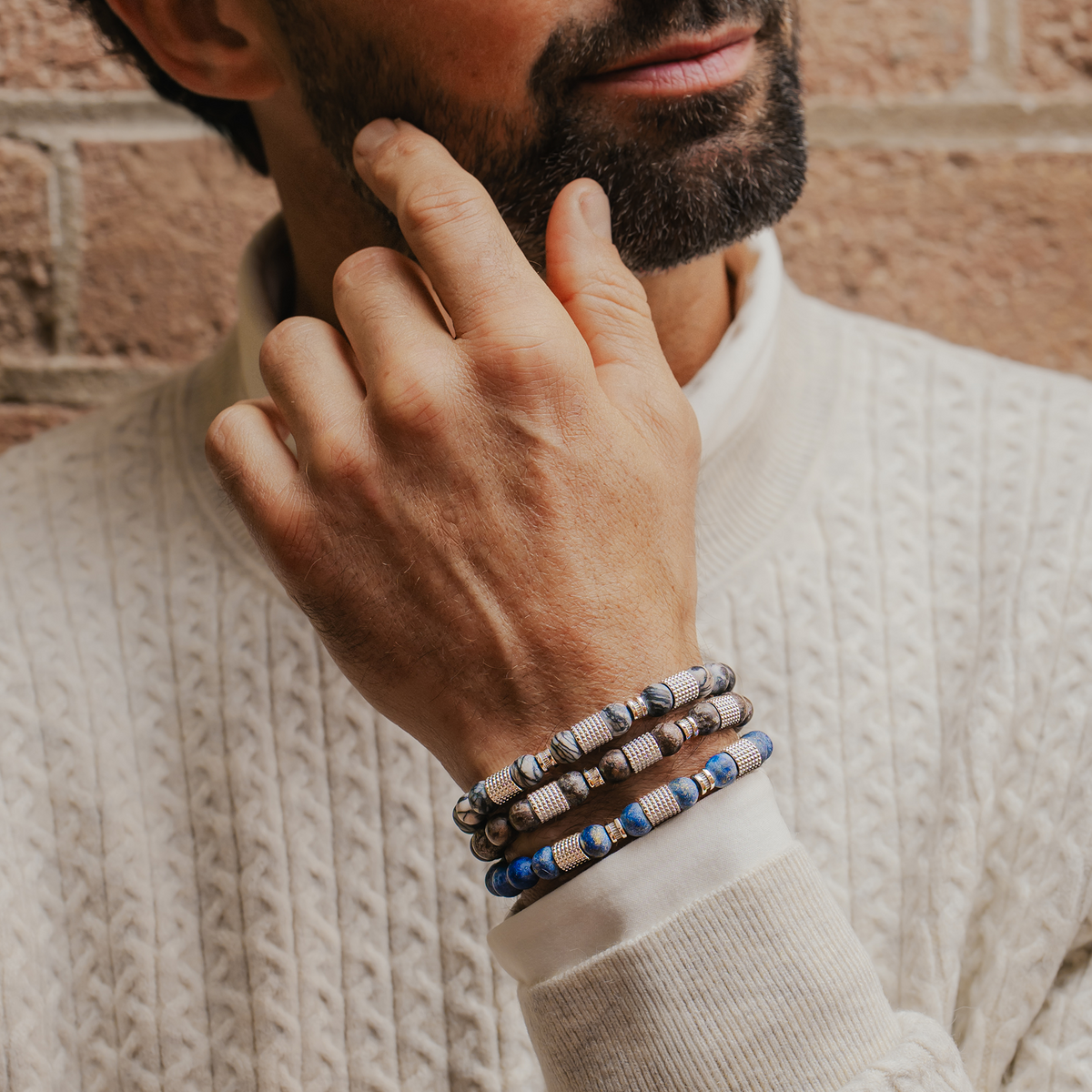 Giza Tubo Semi-Precious Bracelet In Snowflake Obsidian With Sterling Silver