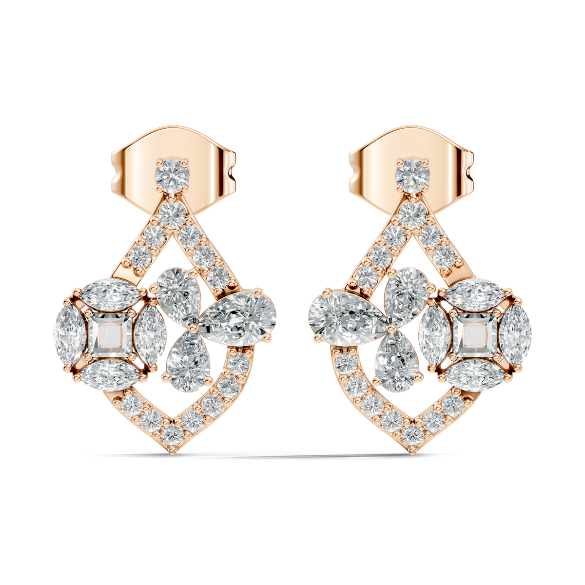 Round-Cut Lab-grown and Natural Diamond Vintage Earrings in 14K White Gold