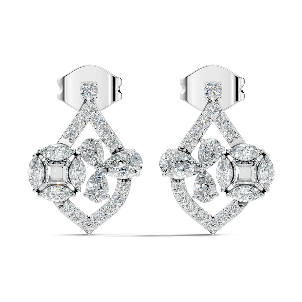 Round-Cut Lab-grown and Natural Diamond Vintage Earrings in 14K White Gold