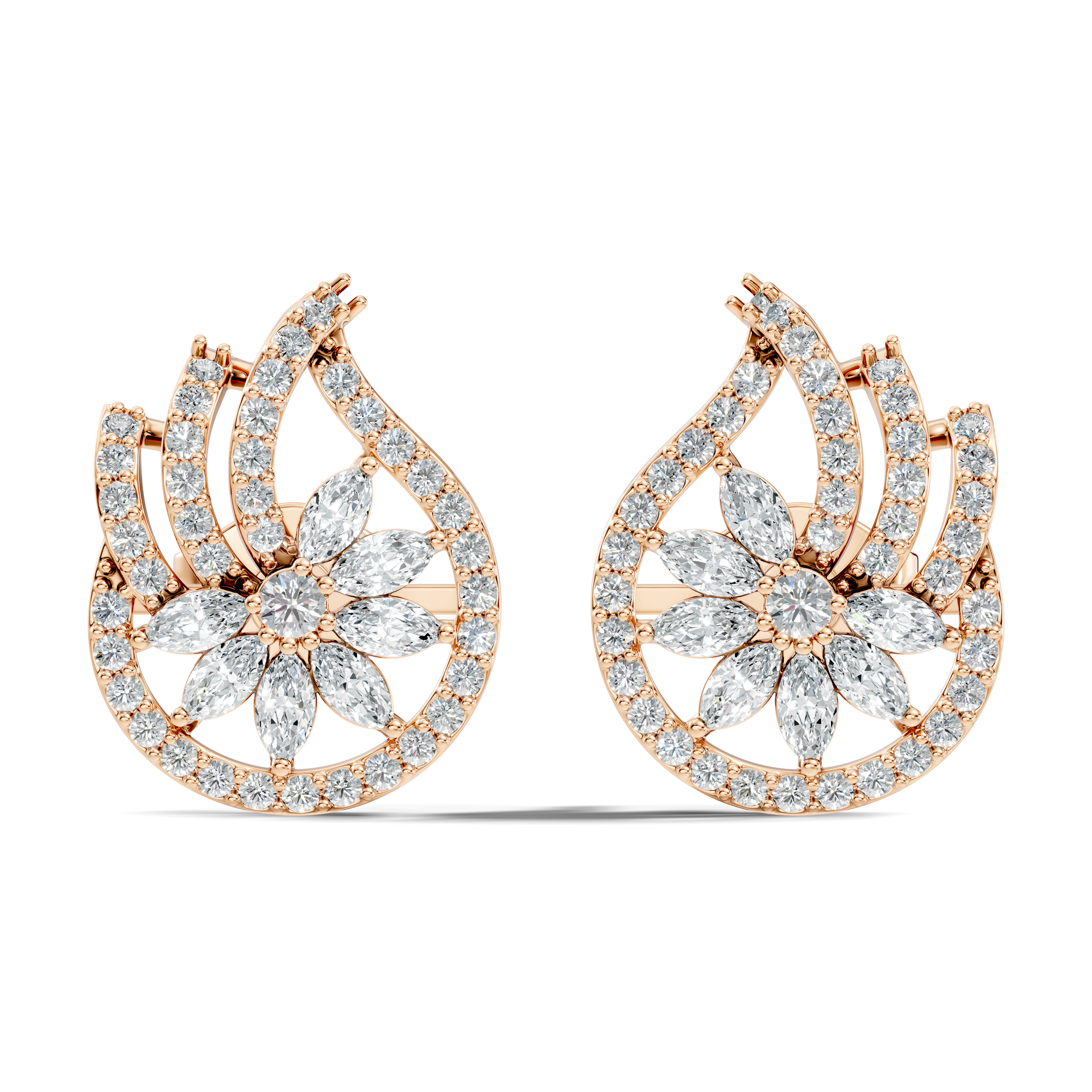 Marquise-Cut Lab-grown and Natural Diamond Vintage Earrings in 10K Yellow Gold