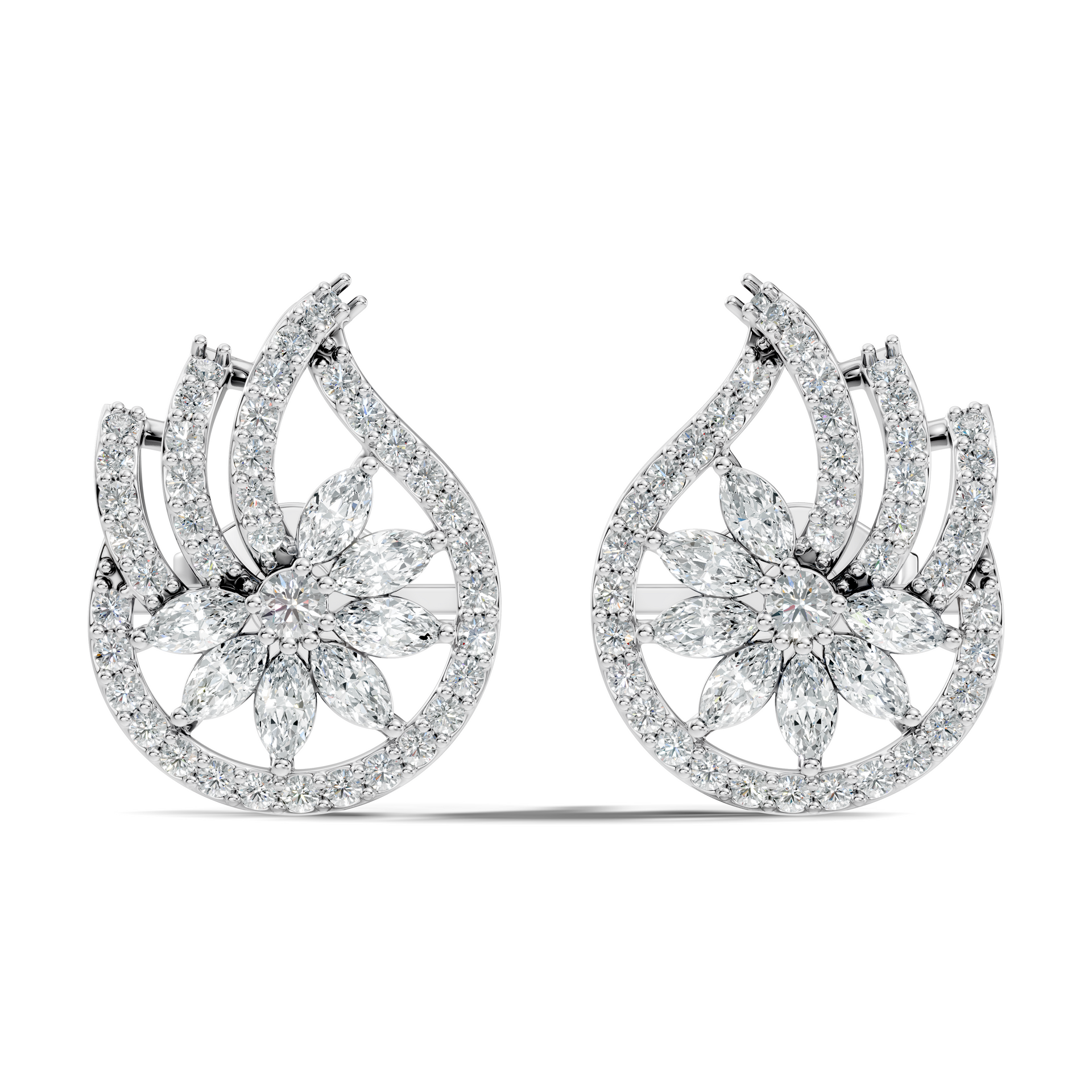 Marquise-Cut Lab-grown and Natural Diamond Vintage Earrings in 10K Yellow Gold