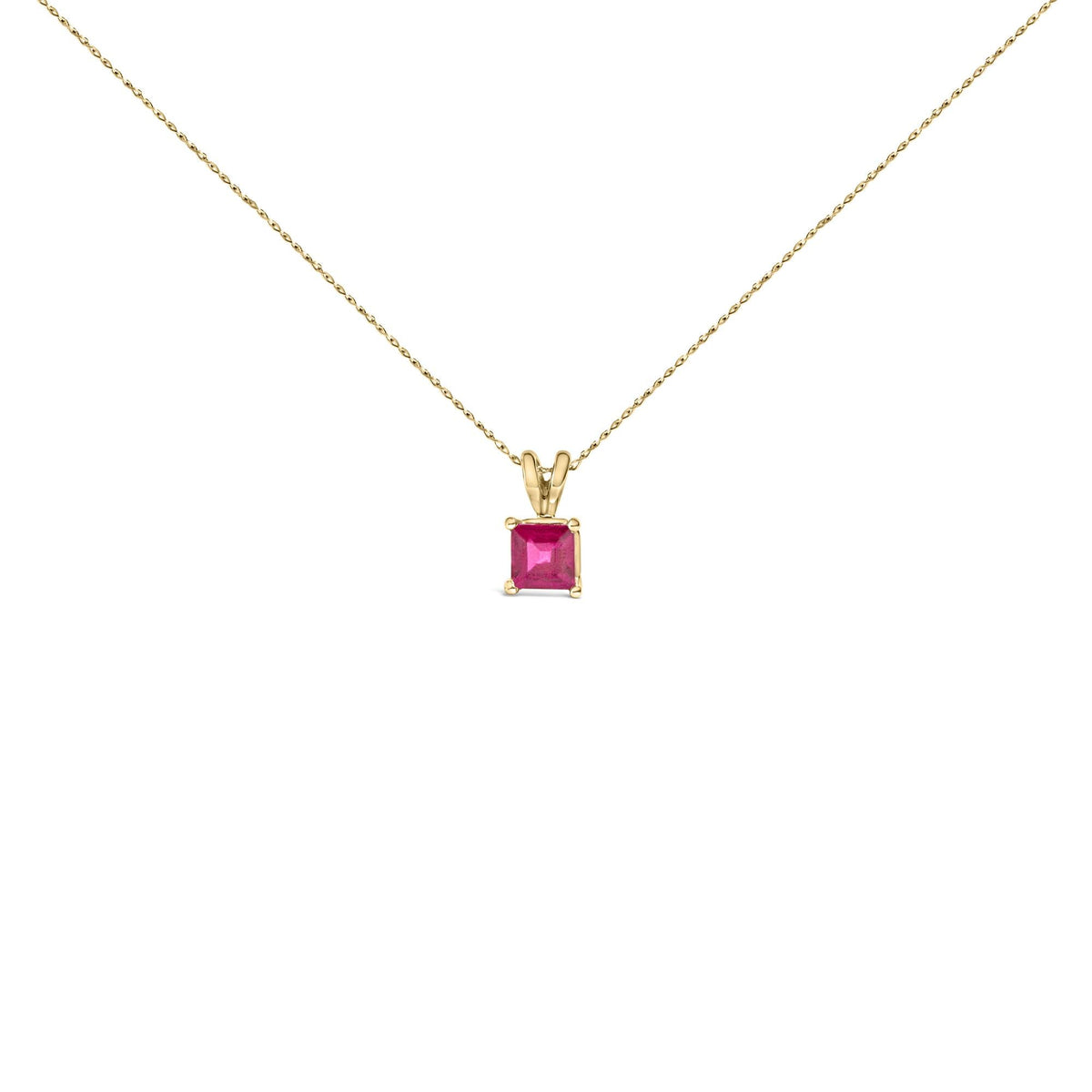 14K Gold 5x5 MM Square Shaped Gemstone Solitaire Pendant Necklace