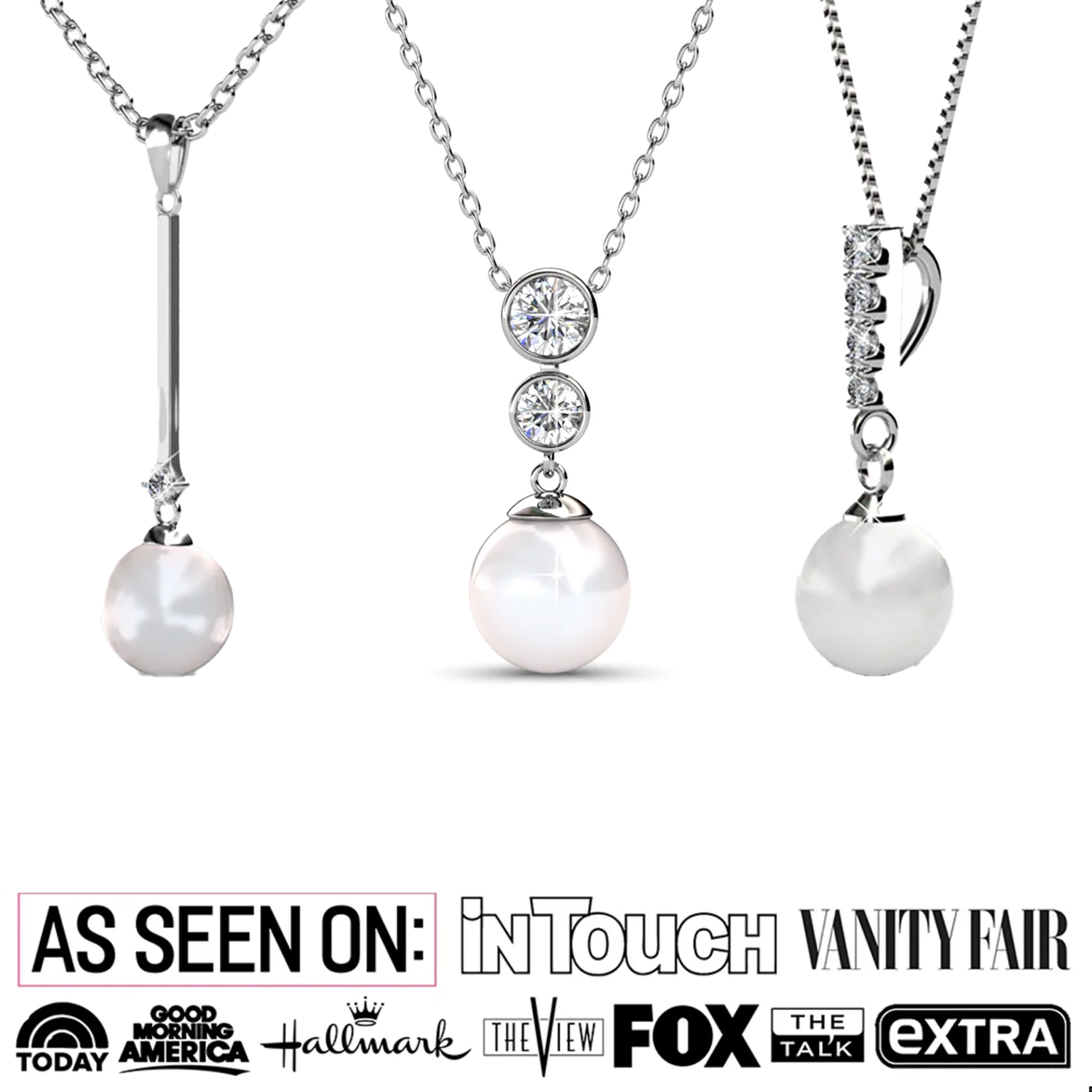 Cate & Chloe Necklace Pack of 3 - Gabrielle, Tatum, Genevieve 18k White Gold Plated Pearl Necklace for Women