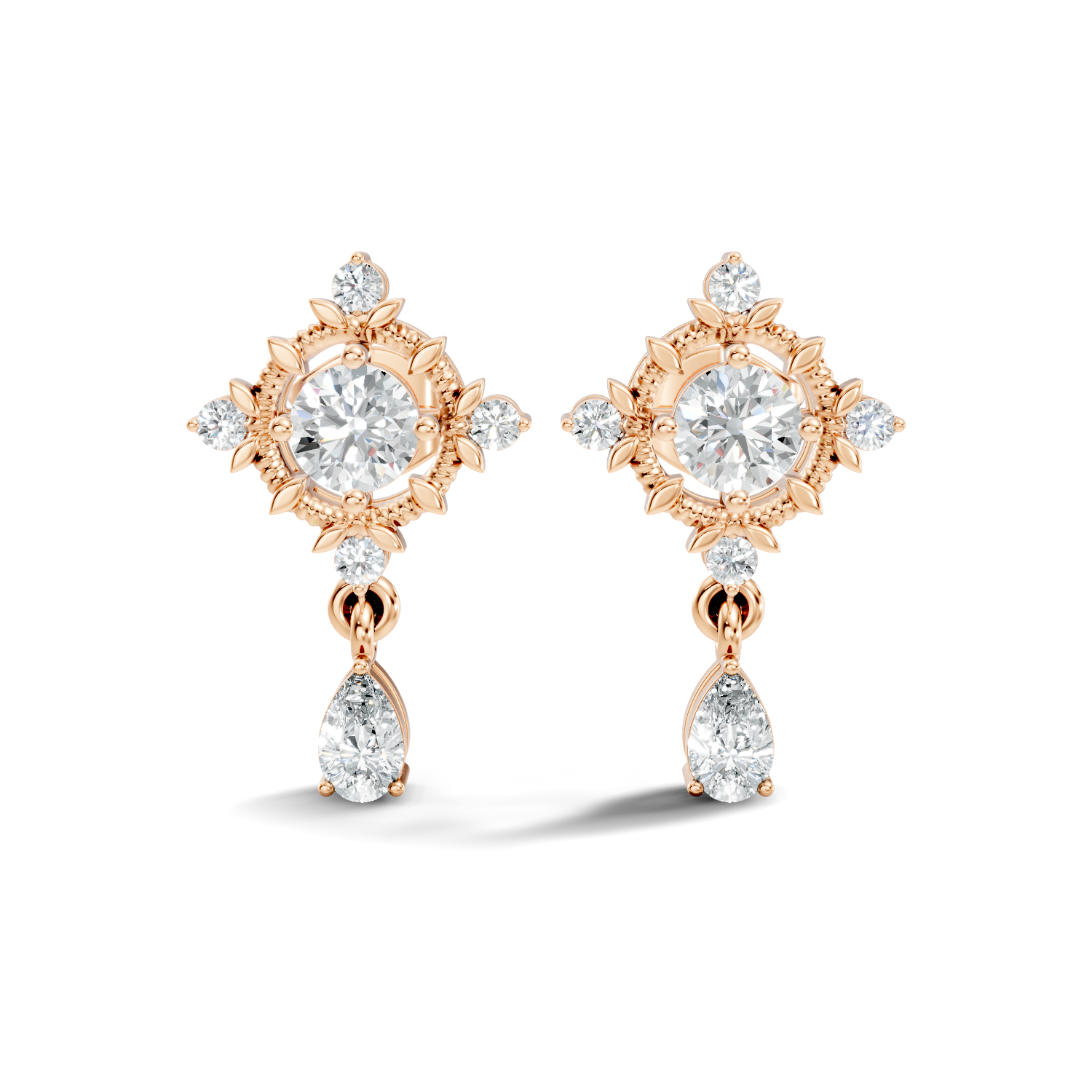 Round-Cut Lab-grown Diamond Vintage Earrings in 10K Rose Gold