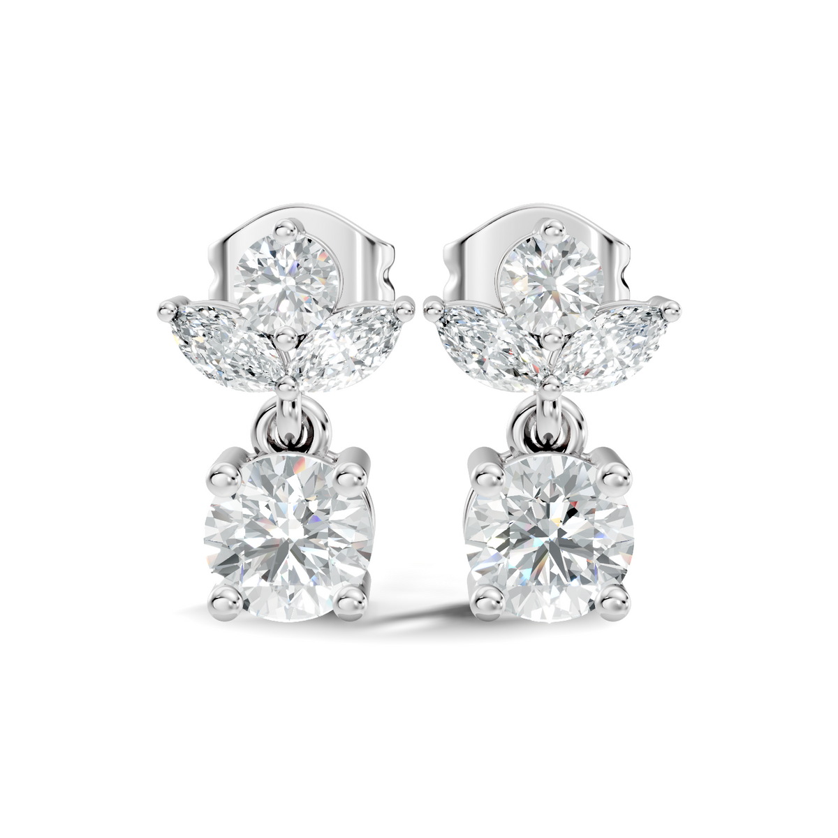 Marquise-Cut Lab-grown and Natural Diamond Earrings in 14K White Gold