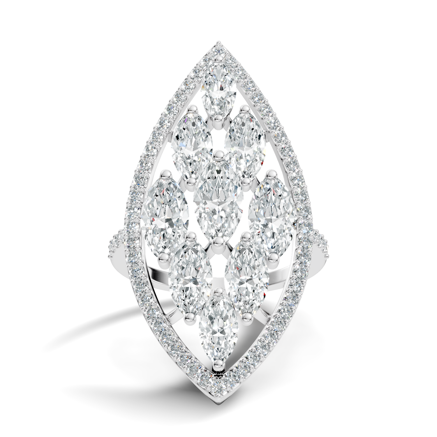 3.17Ct Marquise-Cut Lab-grown Diamond Cluster Ring in 10K White Gold
