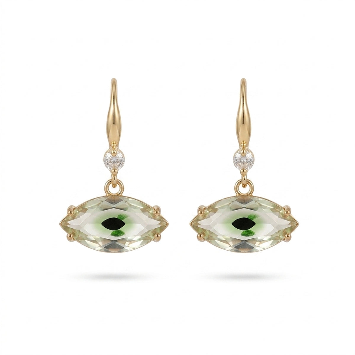 Green Crystal & Cubic Zirconia Goldtone Eye Hook Earrings