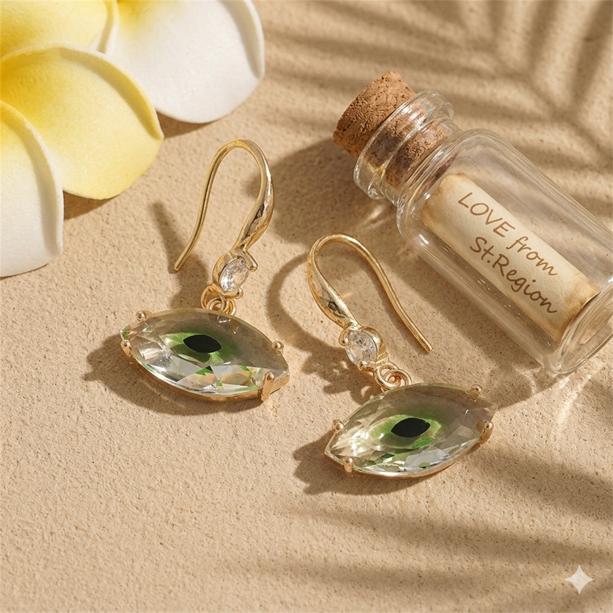 Green Crystal & Cubic Zirconia Goldtone Eye Hook Earrings