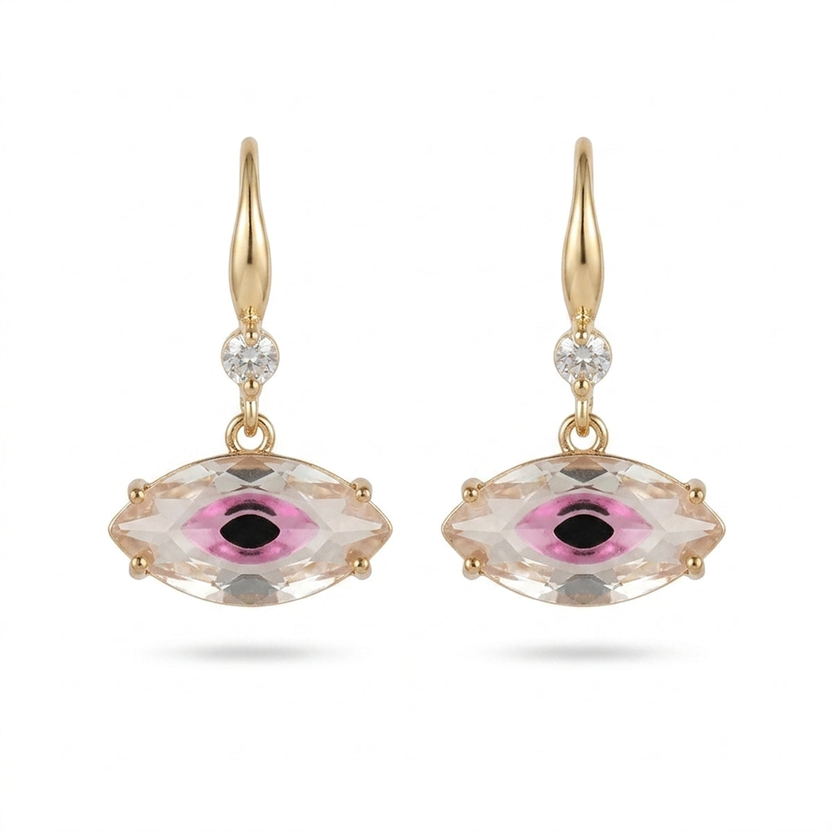 Pink Crystal & Cubic Zirconia Goldtone Eye Hook Earrings