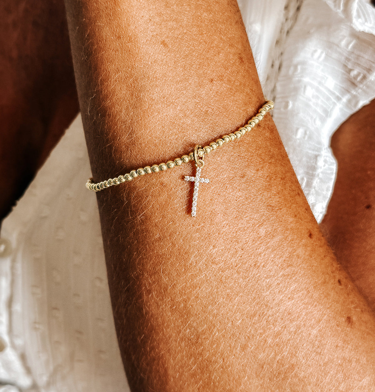 Gold CZ Cross Bracelet