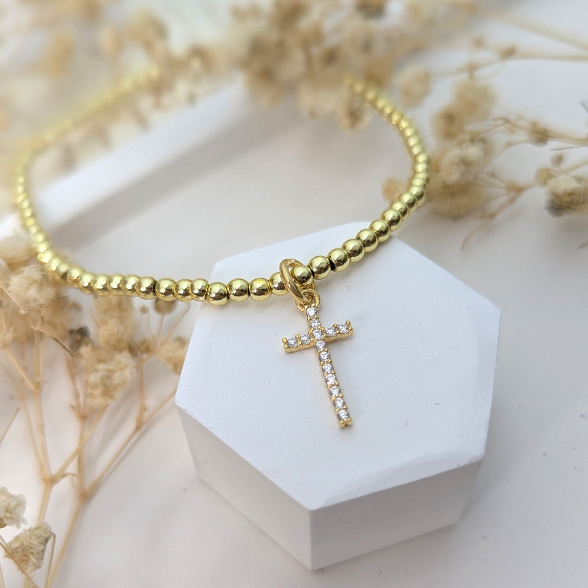 Gold CZ Cross Bracelet