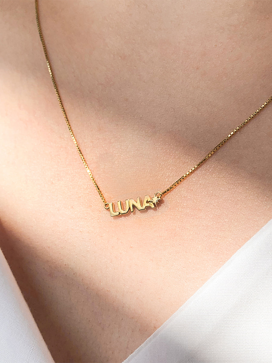 14K Gold Vermeil Nameplate Necklace With Classic Box Chain