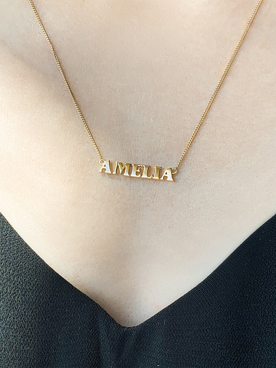 14K Gold Vermeil Nameplate Necklace With Curb Chain