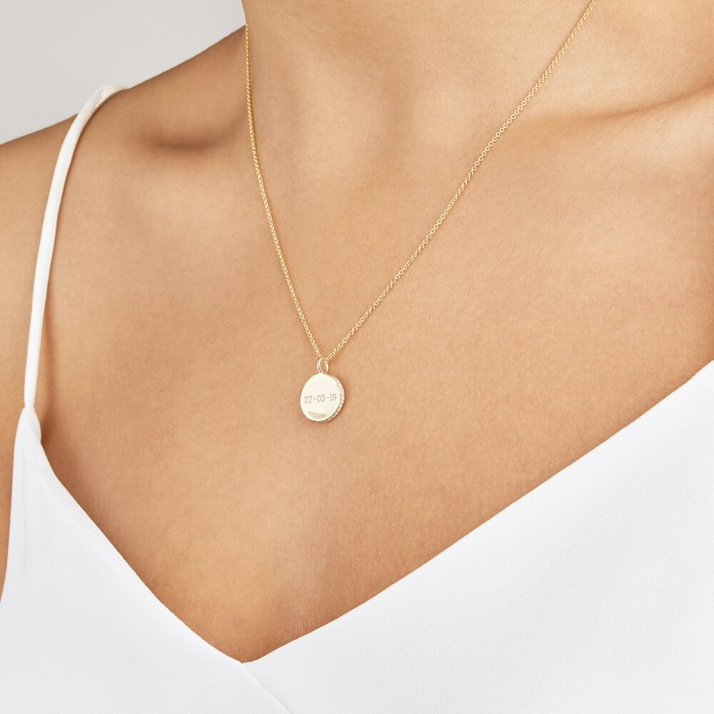 Gold Small Diamond Style Disc Necklace