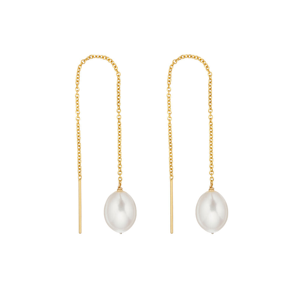 Gold Large Pearl Drop Ear Threaders