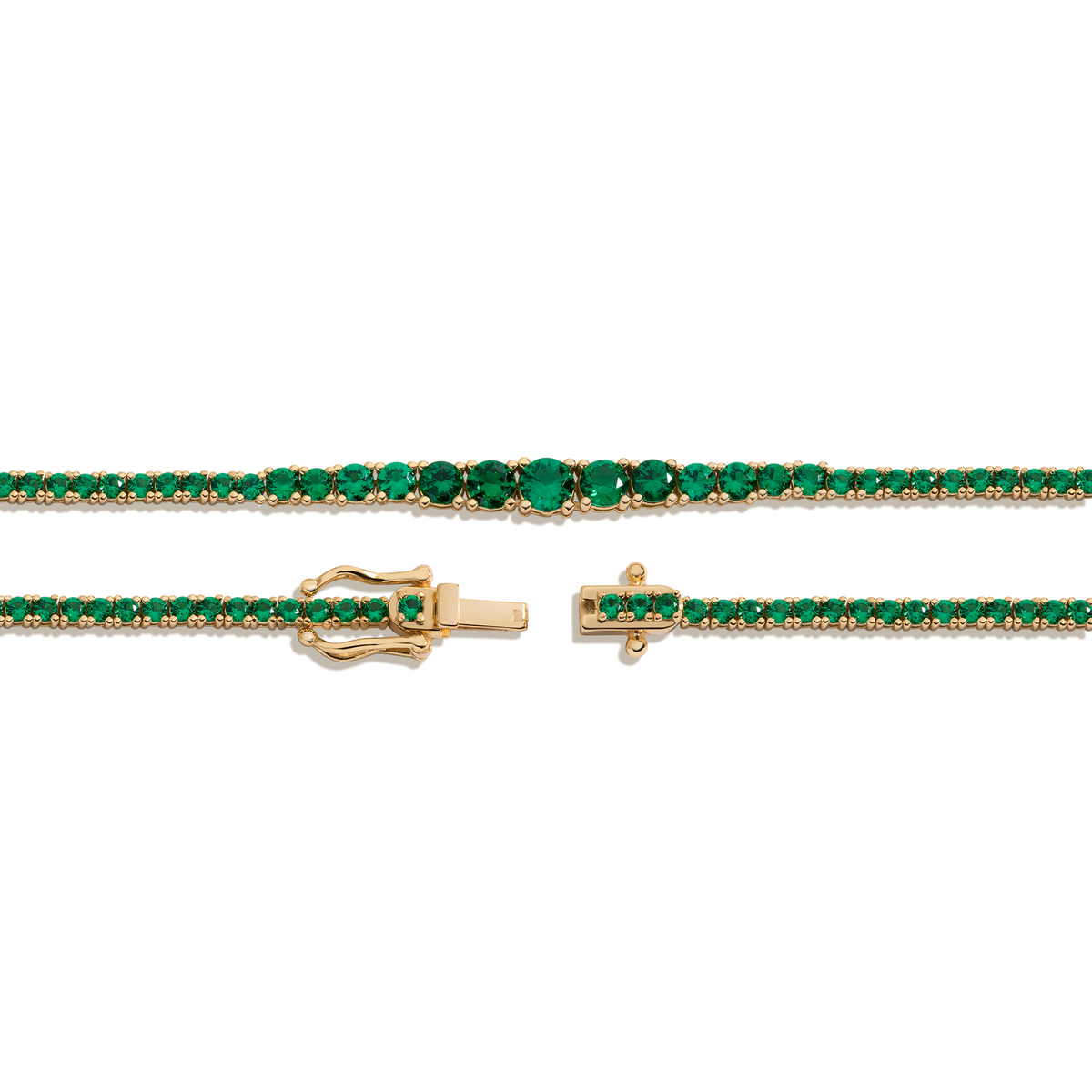 Lab Grown Green Emerald Modern Graduated Tennis Necklace