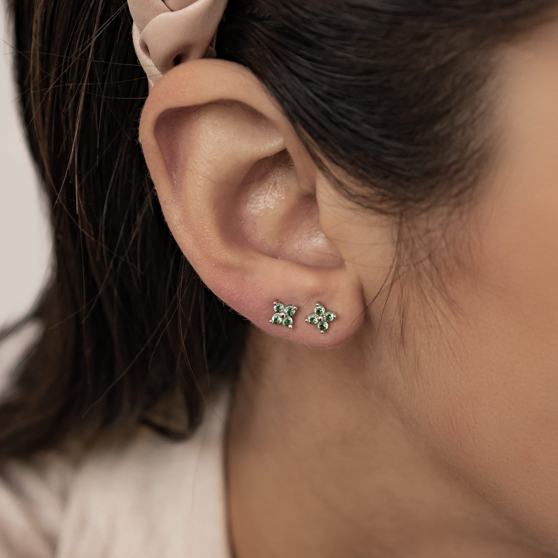 Green Daisy Stud Earrings Sterling Silver