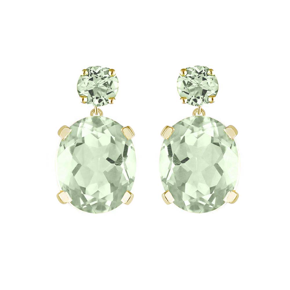 Yellow Gold Green Amethyst Drop Earrings
