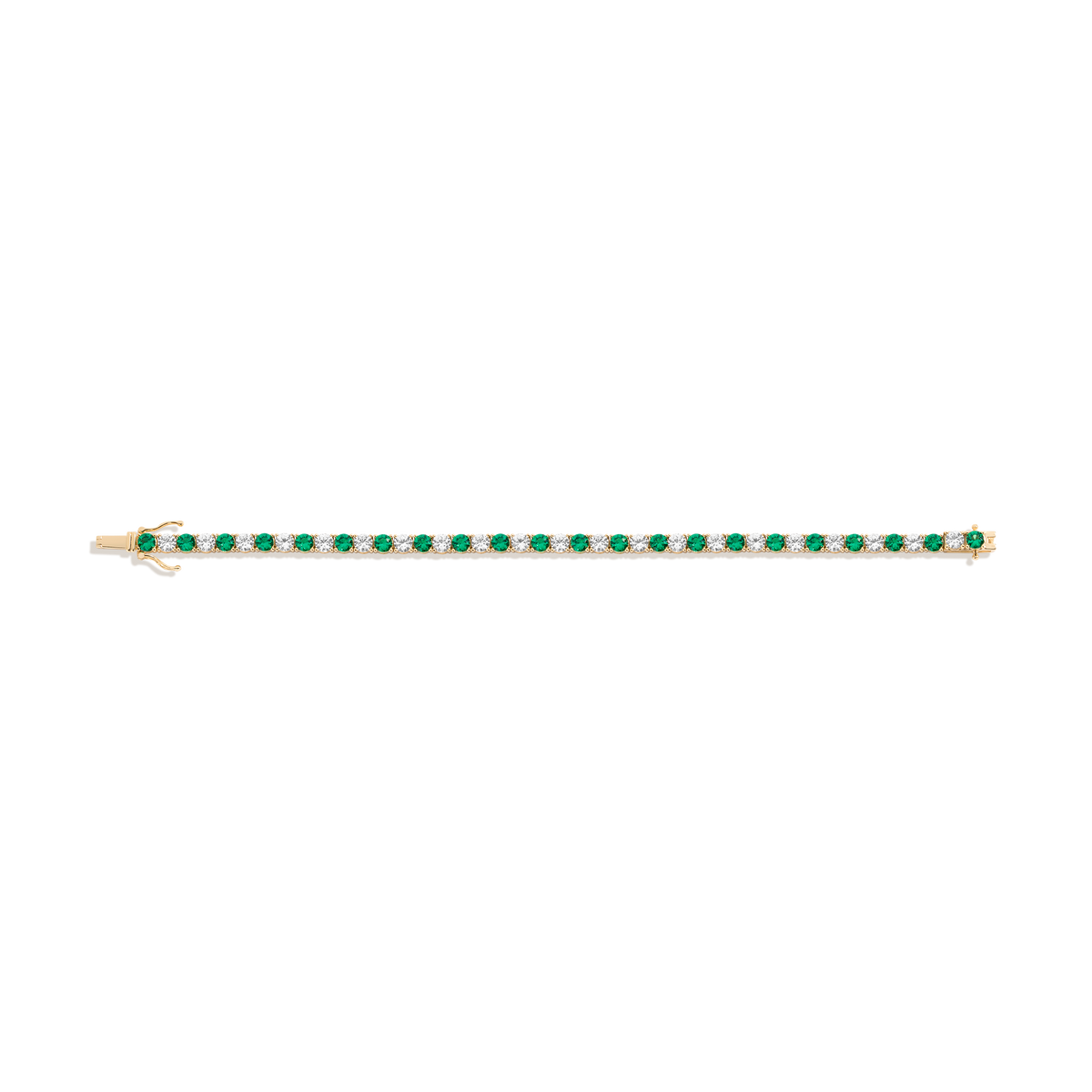 Lab Grown White Sapphire and Green Emerald Alternating Tennis Bracelet