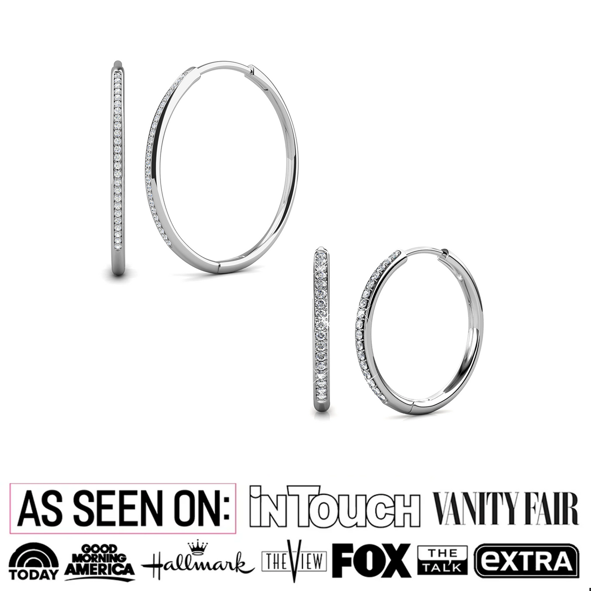 Bianca, Leslie 18k White Gold Plated Hoop Earrings with Swarovski Crystals (2 Pair Set)