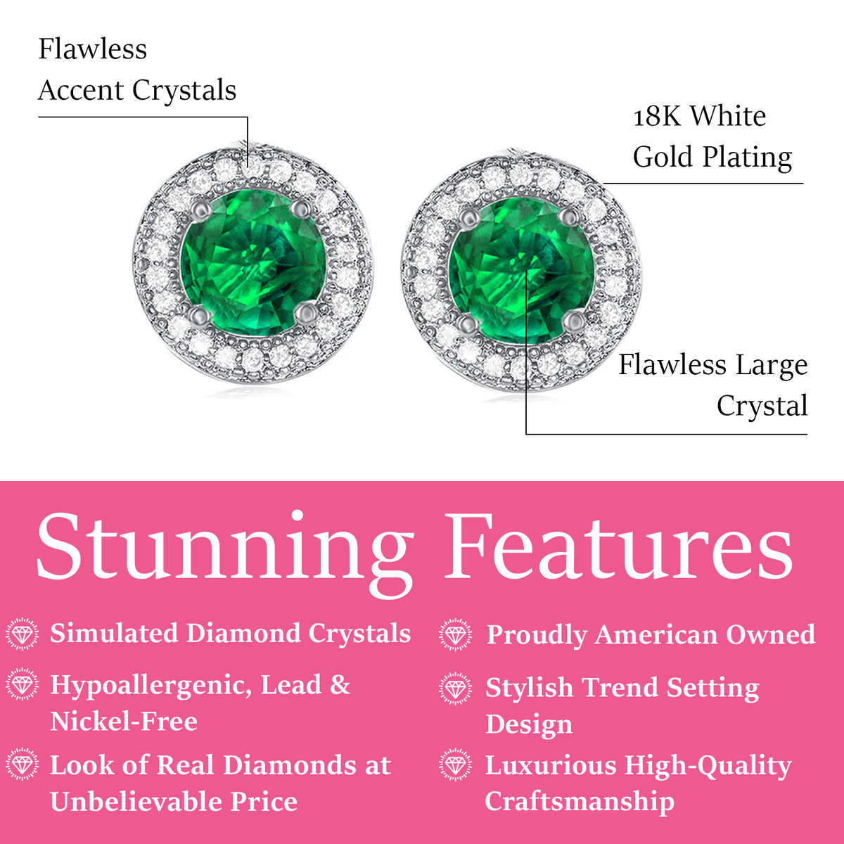 Gwendolyn 18k White Gold Plated Halo Stud Earrings with Round Cut Simulated Diamond Crystals - Final Sale