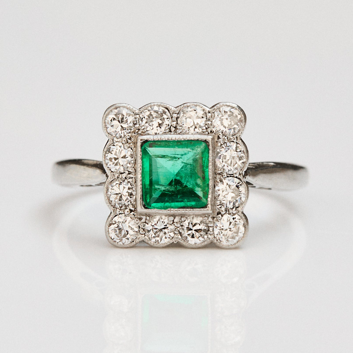 Vintage Emerald and Diamond Platinum Ring- UK Size K