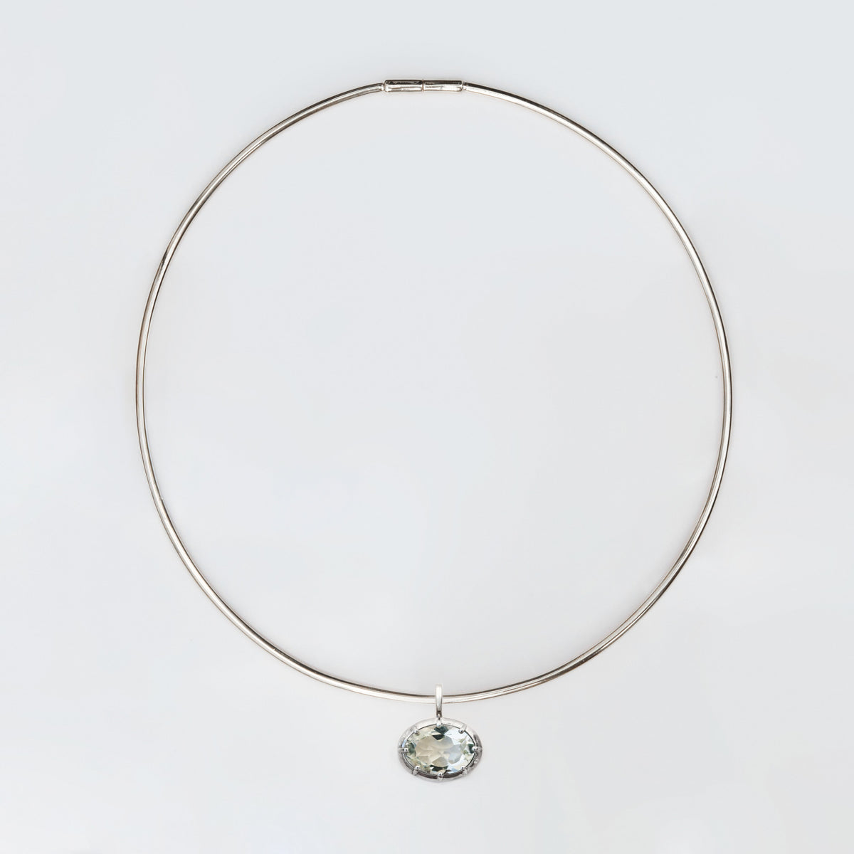 Green Amethyst Vintage Oval Pendant & Torque Collar Necklace