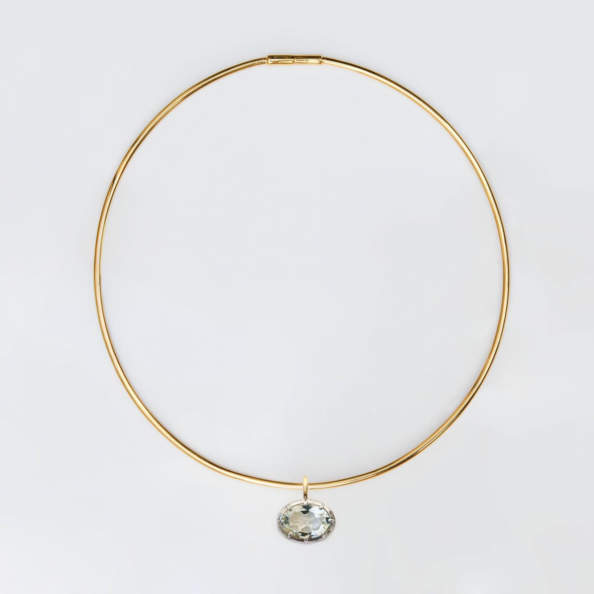 Green Amethyst Vintage Oval Pendant & Torque Collar Necklace