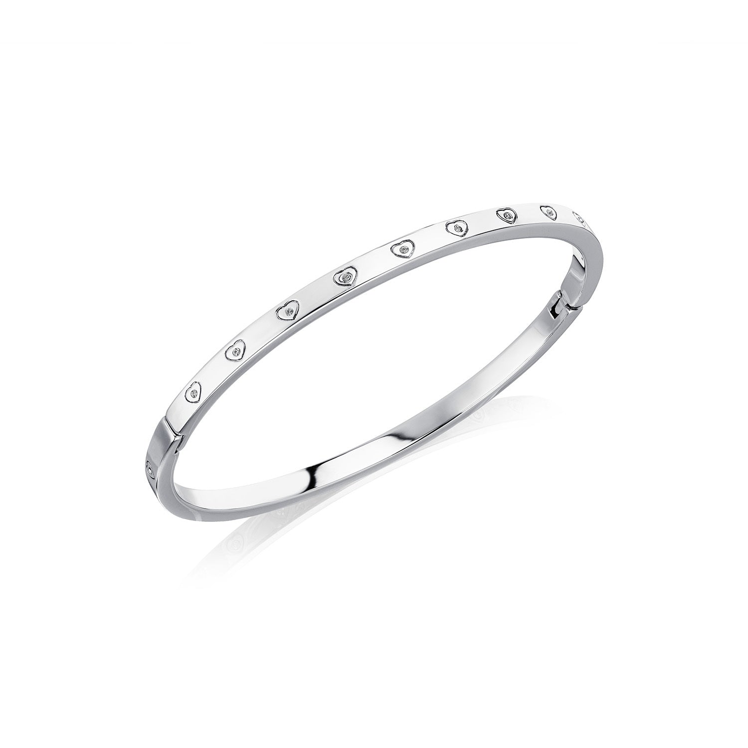 Crystal Heart Bangle (Silver)